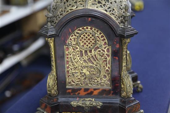 A Victorian ormolu and tortoiseshell mantel clock, 18.5in.